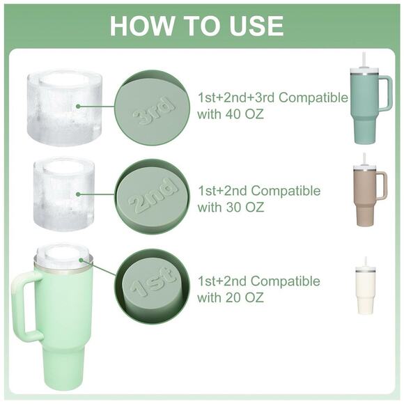 Stanley Cup Ice Mold 40/30 oz Silicone Ice Cube Tray With Lid, 3 Pcs (Green) - Picture 3 of 3